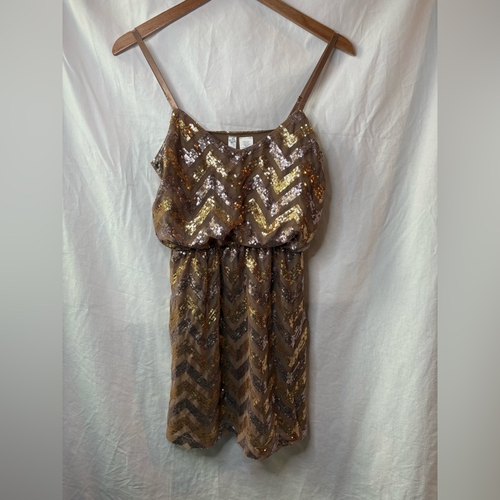 Grace Women’s Small Brown Gold Silver Sequin Chevron Herringbone